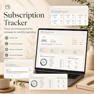 Subscription Tracker, Monthly Budget Dashboard, Renewal Planner (Digital Download)