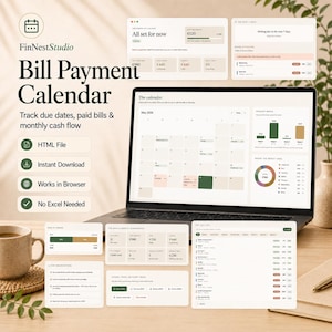 Bill Payment Calendar, Monthly Bills Tracker, Due Date Planner, Payment Checklist, Budget Dashboard, Digital Download