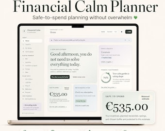 Planificador de presupuesto amigable para la ansiedad / Planificador de tranquilidad financiera / Facturas, gastos, ahorros y deudas