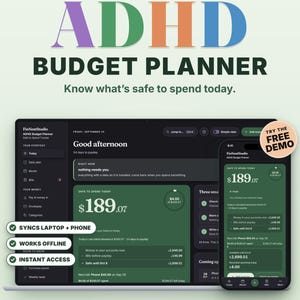 ADHD Budget Planner App | Safe to Spend, Paycheck Budget, Bill Tracker, Debt & Savings Tracker | Works on Phone, Offline, No Subscription