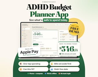 ADHD Budget Planner App | Safe to Spend Tracker, Paycheck Budget, Bills & Envelopes, Works Offline on Phone + Computer, No Subscription