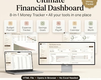 Ultimate Digital Personal Finance Dashboard, Budget Planner, Expense Tracker, Savings Goal, Debt Payoff, Net Worth HTML Template