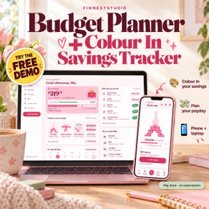 Cute Budget Planner App, Color In Savings Tracker, 100 Envelope Challenge, Paycheck Budget, No Spend Tracker, Syncs Phone and Computer