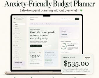 Anxiety-Friendly Budget Planner  | Financial Calm Planner | Bills, Spending, Savings & Debt