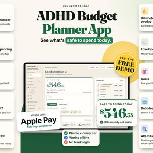 ADHD Budget Planner App | Safe to Spend Tracker, Paycheck Budget, Bills & Envelopes, Works Offline on Phone + Computer, No Subscription