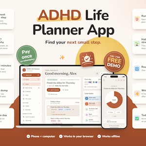 ADHD Life Planner App | Daily Planner, Task and Habit Tracker, Brain Dump, Focus Timer, Routine Planner | Phone & Computer