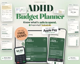 ADHD Budget Planner App | Beginner-Friendly Safe to Spend, Paycheck & Bill Tracker | Works on Phone + Apple Pay | No Excel or Subscriptions