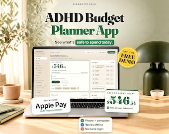 ADHD Budget Planner App | Safe to Spend Tracker, Paycheck Budget, Bills & Envelopes, Works Offline on Phone + Computer, No Subscription