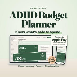 ADHD Budget Planner | Safe to Spend, Paycheck Budget, Bill Tracker, Debt & Savings Tracker | Works on Phone, Offline, No Subscription