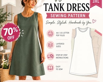 Women's Tank Dress Sewing Pattern PDF, Easy Beginner Pattern, XS-3XL, Digital Download