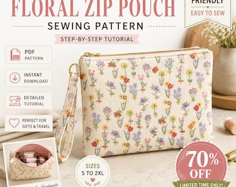 Floral Quilted Zipper Pouch Sewing Pattern | Makeup Bag Tutorial (PDF Download)