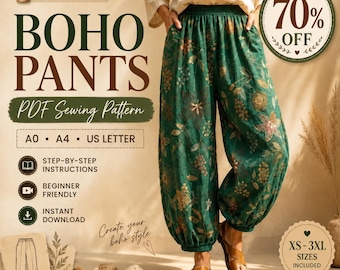 Boho Pants Sewing Pattern | Wide Leg Trousers (PDF Download)