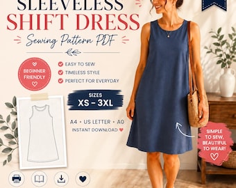 Sleeveless A-Line Shift Dress Sewing Pattern | Sizes XS-3XL (PDF Download)