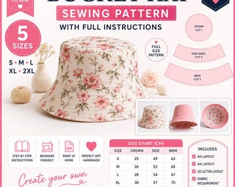 Bucket Hat Sewing Pattern PDF | Women & Girls | Easy Beginner Sewing Tutorial | Instant Download