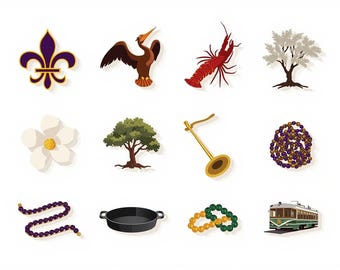 New Orleans SVG Bundle Louisiana Cajun Crawfish Pelican Fleur De Lis Bayou PNG Cricut Silhouette Sublimation Cut Files