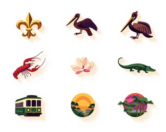 Bayou SVG Bundle Louisiana Cajun Clipart Crawfish Fleur De Lis Pelican Cricut Cut Files New Orleans Mardi Gras PNG DXF