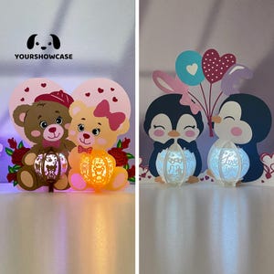 Paquete de 2 cajas de sombras SVG de pareja de linternas para San Valentín para proyectos de bricolaje de Cricut, linterna perfecta para decoraciones del día de San Valentín.