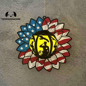 Lantaarn America Sunflower Shadow Box SVG voor Cricut DIY-projecten, perfecte lantaarn voor speciale dagdecoraties.