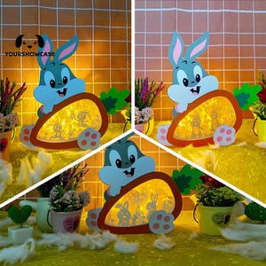 Paquete de 3 cajas de sombras de conejo de Pascua con forma de zanahoria SVG para proyectos de bricolaje con Cricut, linterna perfecta para decoraciones del día de Pascua