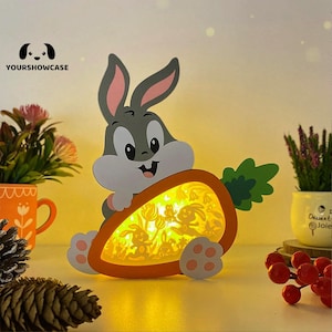 Carrot Box 3 Lapin de Pâques Shadow Box SVG pour projets de bricolage Cricut, lanterne parfaite pour les décorations de Pâques