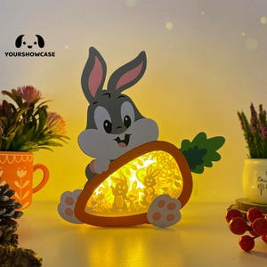 Carrot Box 3 Lapin de Pâques 2 Shadow Box SVG pour projets de bricolage Cricut, lanterne parfaite pour les décorations de Pâques