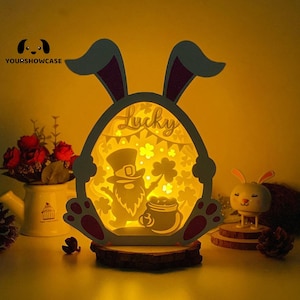 Lapin boîte Saint-Patrick Shadow Box SVG pour projets de bricolage Cricut, lanterne parfaite pour les décorations de Pâques