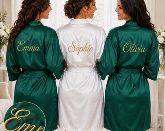 Satin bridal robe, personalized bridal bathrobe & bridesmaid kimono with name