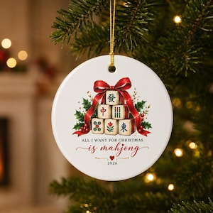 Mahjong Ornament 2026, Ceramic Christmas Tile Decoration for Players, Optional gift box