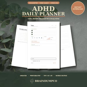 ADHD Daily Planner for Adults, Undated 12-Week Printable PDF | Brain Dump, Time Blocking & Low-Energy Pages for Neurodivergent Women