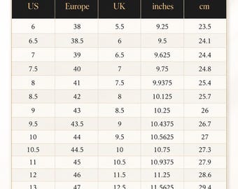 Tabella completa di conversione delle taglie di scarpe da uomo