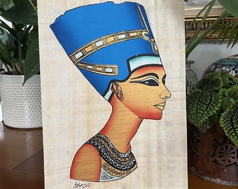 Papiro dipinto a mano – Ritratto della regina Nefertiti – proveniente dall'Egitto