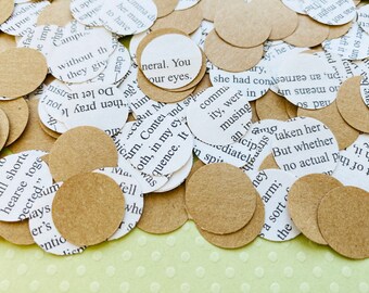 Book Kraft Confetti Circles / Wedding Engagement Birthday Party Invitations /  Paper Circle Decor