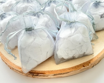Biodegradable White Heart Confetti, Grey Organza Bags / Wedding Toss Eco Friendly Send Off Bridal Shower Decor