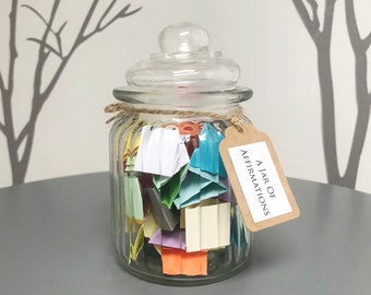 A Jar of Positive Affirmations / 50+ Quotes to inspire and motivate / Send Direct / Wellness, Self Care, Mental Health, Jar of Quotes Gift