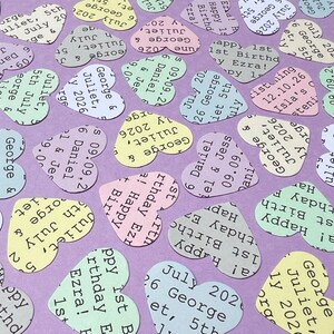 Coriandoli a forma di cuore personalizzati / Bianco, Crema, Verde, Blu, Viola, Rosa, Giallo, Grigio / Qualsiasi testo / Cuori personalizzati / Decorazione per feste di matrimonio