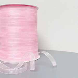 Licht babyroze organzalint met geweven rand - 6 mm / 1/4" - cadeaudecor, knutselen, bruiloftsbenodigdheden - 10/20 / 40 meter