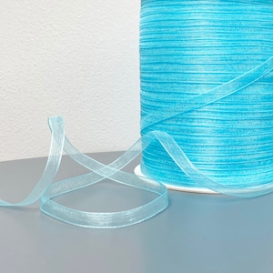 Fita de organza azul bebê com borda trançada - 6 mm / 1/4" - Decoração para presentes, artesanato, artigos para casamento - 10 / 20 / 40 metros