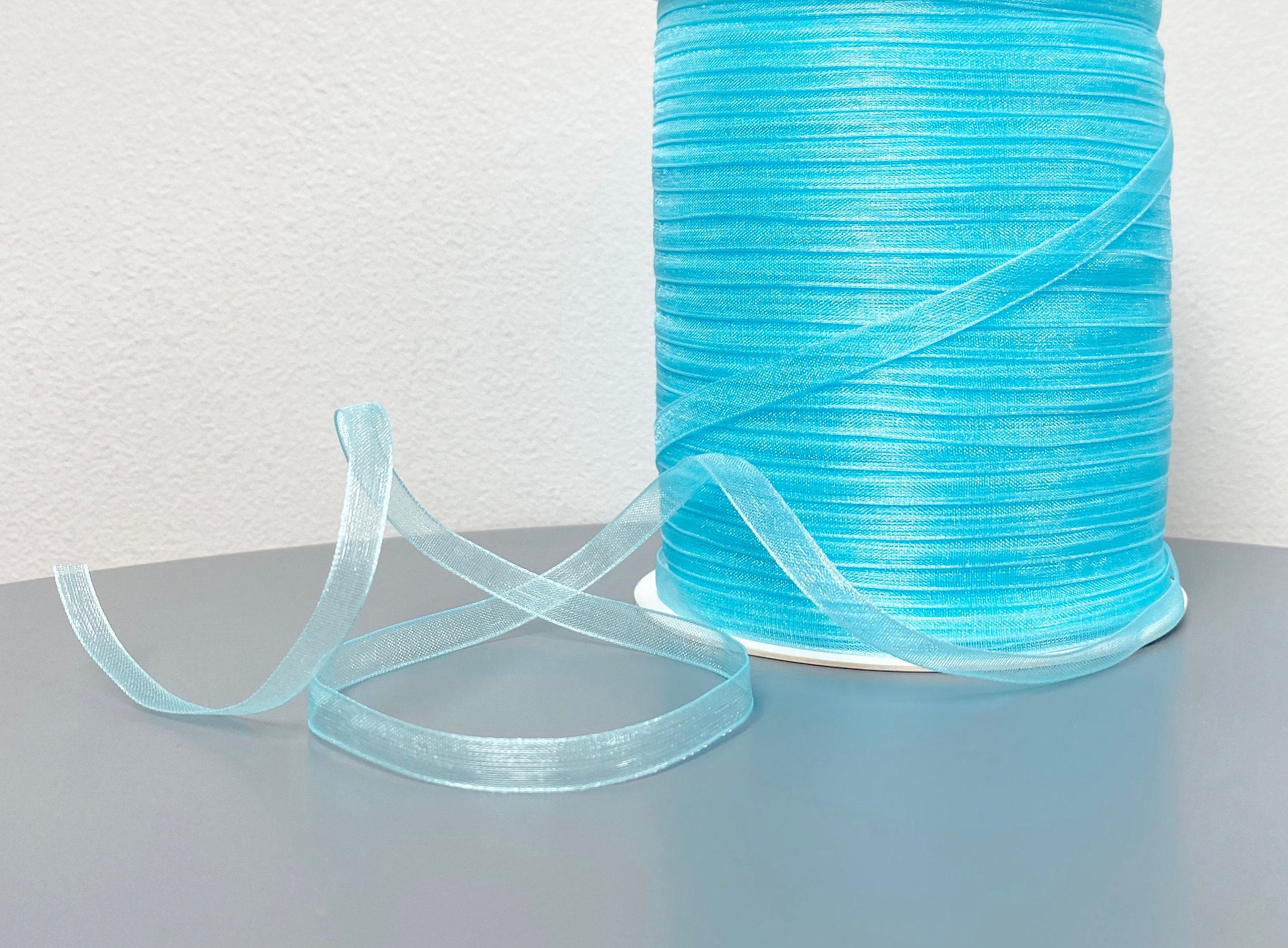 Nastro In Organza Di Alta Qualità - 46 Metri, 20 Mm, Colore Azzurro Baby, Bordi Tagliati Al Laser