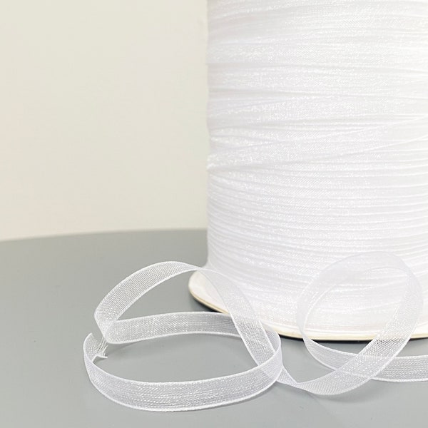 Ruban d'organza blanc tissé avec bordure - 6 mm / 1/4" - Décorations cadeaux, projets créatifs, fournitures de mariage - 10/20/40 mètres