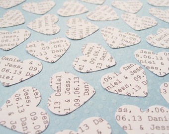 Gepersonaliseerde hartconfetti / wit, crème, pastelgroen, pastelblauw / elke formulering / aangepaste harten / bruiloft verlovingsfeest decor