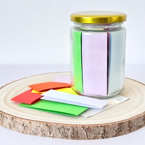 Pot souvenir bricolage | 50 cartes vierges en brillant, pastel ou blanc | Rédigez vos propres citations Notes Souvenirs Messages Cadeau