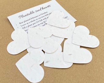 100 White Plantable Seed Hearts 280gsm / WildFlower Biodegradable Eco Friendly Seeded Hearts / Wedding Favours Table Decor