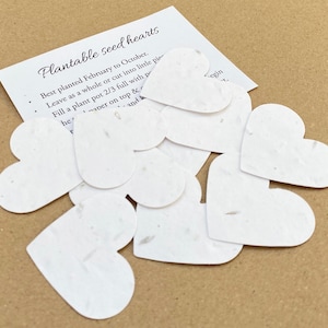 10 White Plantable Seed Hearts 280gsm / WildFlower Biodegradable Eco Friendly Seeded Heart / Wedding Favours Table Decor
