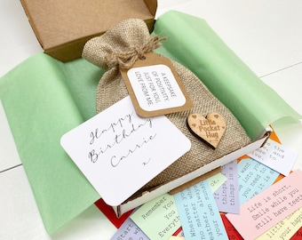 Positivity Keepsake Quote Bag / 40 Quotes Affirmations / Self Care Pick Me Up Wellness Gift