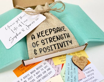 A Keepsake Bag of Strength and Positivity / 31 Quotes and Pocket Hug Token / Post Send Direct / Self Care Wellness Mental Health Quote Gift