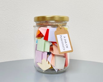 A Jar of Positivity / Increase positive thinking / 50 Quotes / Post Send Direct / Self Care, Wellness, Mental Health, Jar of Quotes Gift