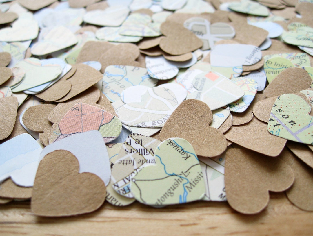 1 Inch Map Kraft Confetti Heart Mix - Wedding Engagement Birthday ...