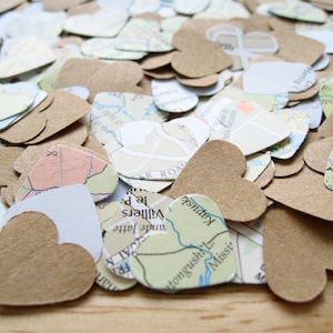 1 Zoll / 25 mm / 2,5 cm Landkarte Kraftpapier Konfetti Herz Mix - Hochzeit Verlobung Geburtstag Abschied Party - Reise Tischdekoration