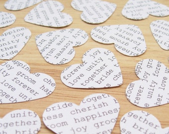 Wedding Words Confetti Hearts / White and many other colours available / Engagement, Wedding, Anniversary, Invitations / Heart Table Decor