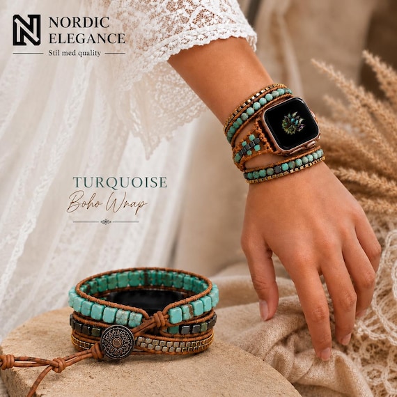 Handmade Boho Beaded Bracelet for Apple Watch 42mm-49mm, Adjustable Stone Strap JR.DM Boho Beaded Watch Band Women Compatible with Apple  main image 4